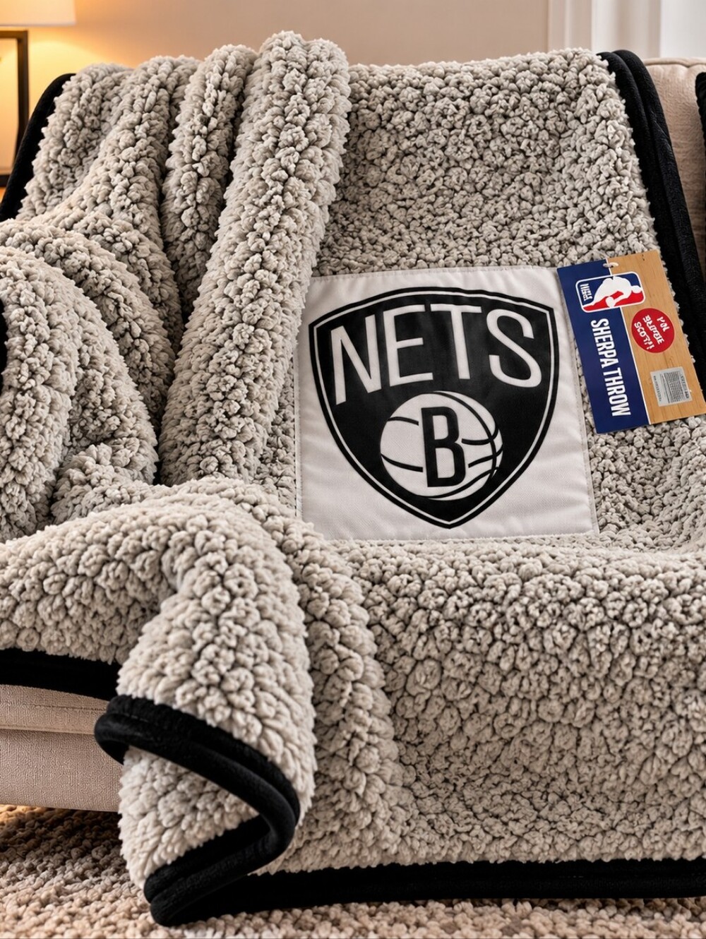 Brooklyn Nets NBA Northwest Sherpa Throw Blanket Gray Black 50x60 Super Soft